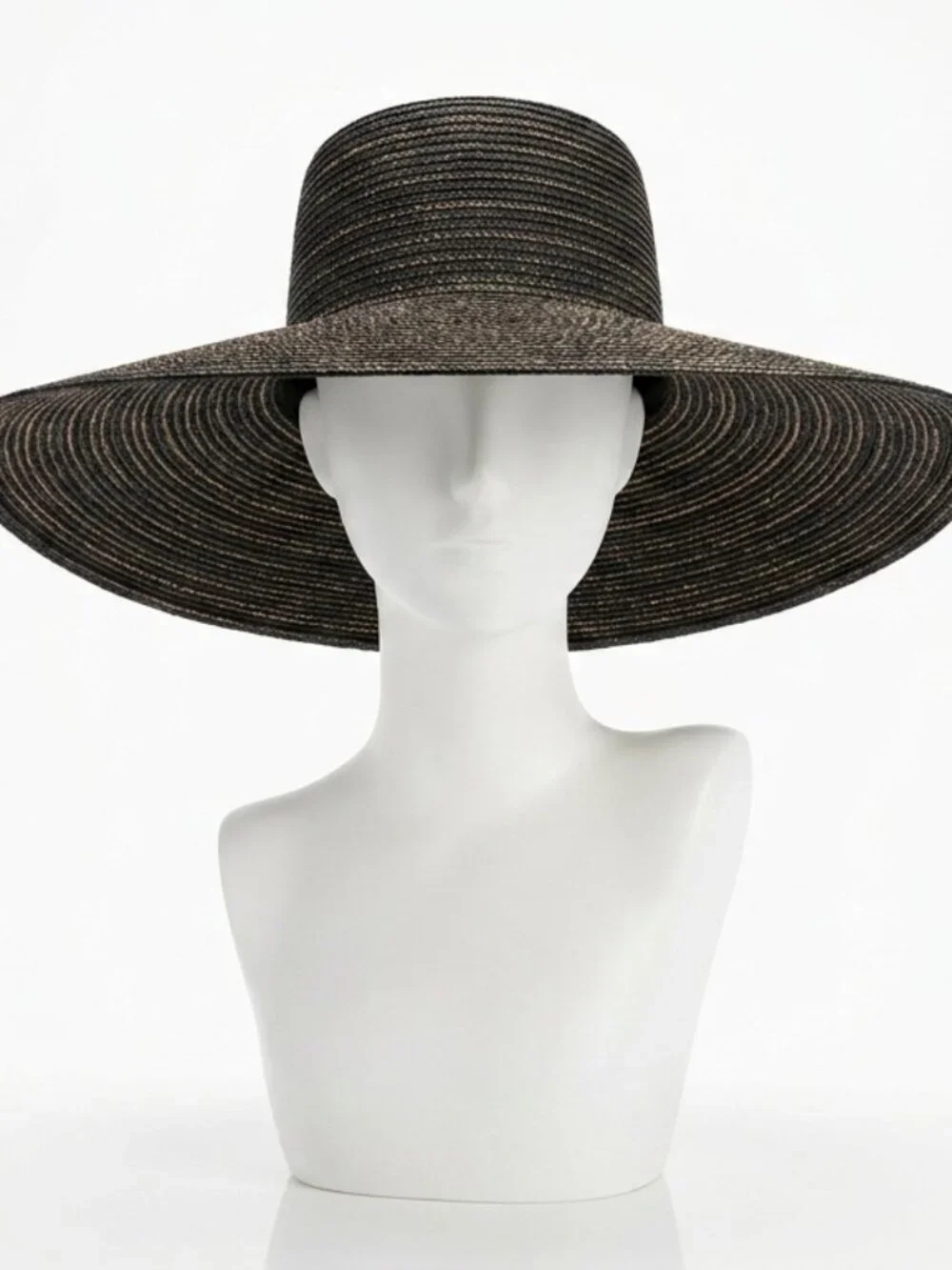 Oversized Black Woven Straw Wide Brim Sun Hat - 17” Diameter